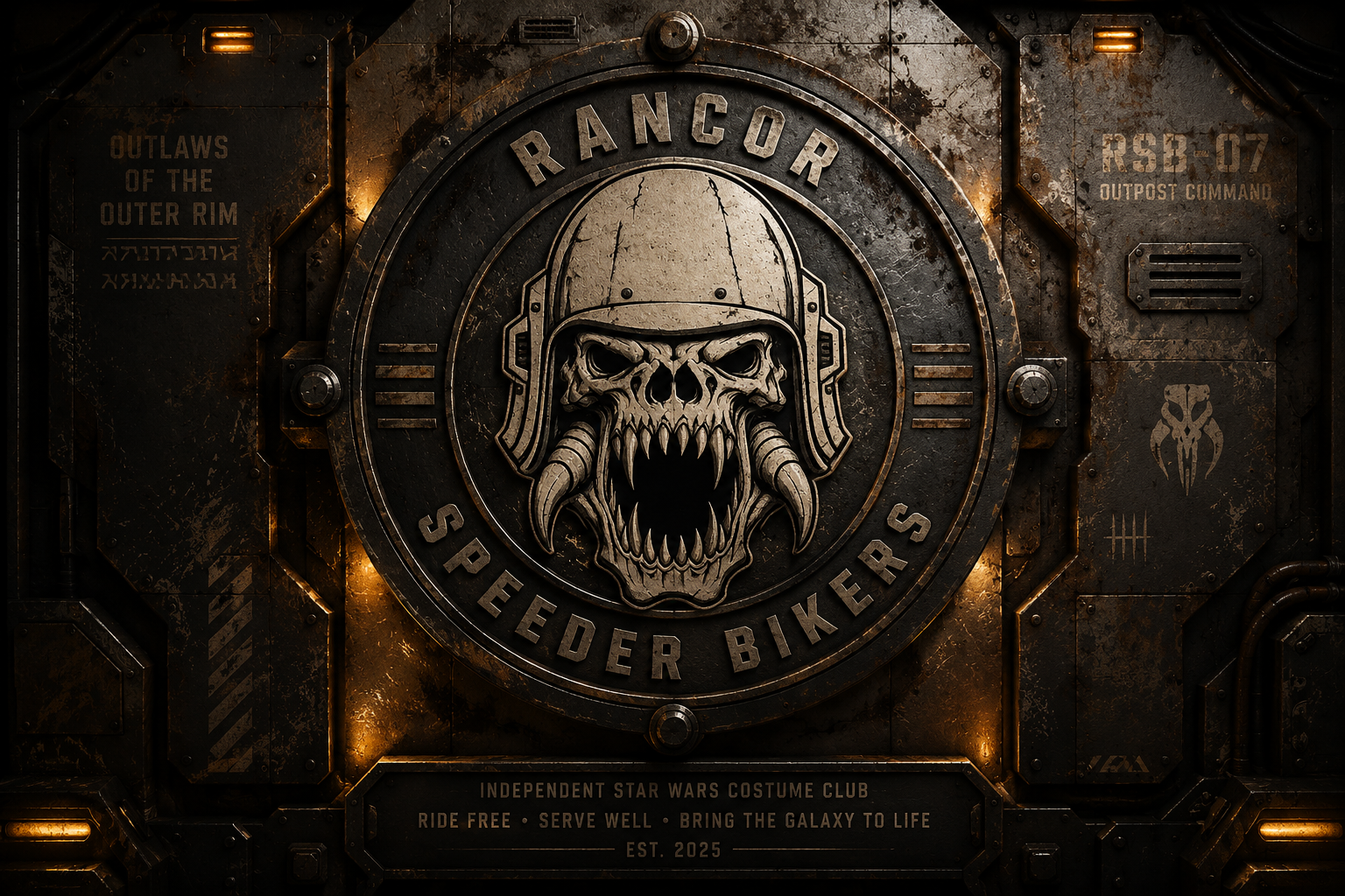 Rancor Speeder Bikers logo engraved into steel